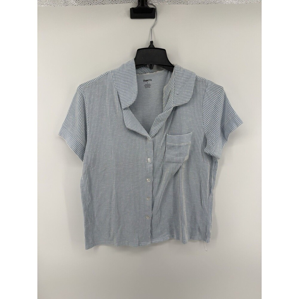 Børn Sleepwear Vertical Stripe Short Sleeve PJ Top Blue White Large Loungewear